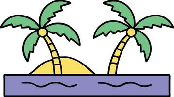 Tropical Island Paradise Two Palm Trees, Sandy Beach, Ocean View vector