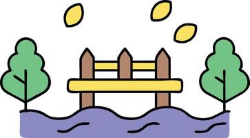 Flooded Park Bench Scene Autumn Leaves, Trees, and Fence vector