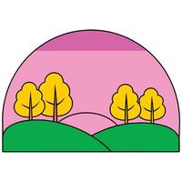 Pink Sunset Landscape Illustration Rolling Hills, Autumn Trees vector
