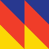 A red, yellow and blue flag with a triangle in the middle vector