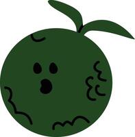A green apple with a face and a green leaf vector