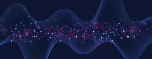 Abstract digital light ray technology background with glowing particles vector