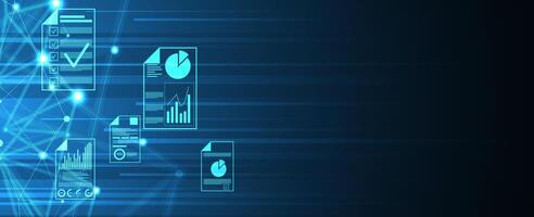 a blue background with many icons and lines vector