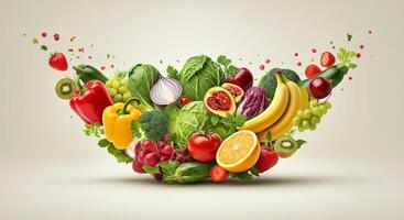 A vibrant digital collage of fresh fruits and vegetables, showcasing a rich array of colors photo