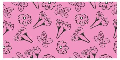 Seamless pattern with spring doodle flowers. Design on pink background. vector