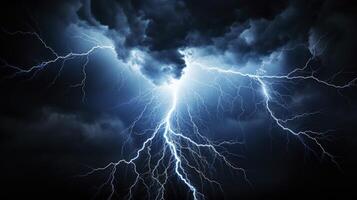 Lightning strike on dark sky background photo