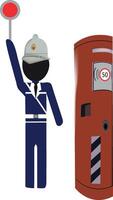 A man in a uniform holding a red light vector