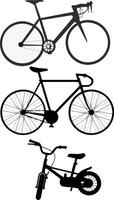 Three black bicycle silhouettes showing different types of bikes for various ages and activities vector