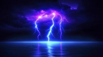 Lightning striking over the ocean photo