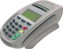 A credit card machine with a green button vector