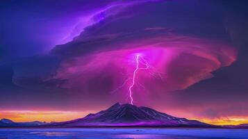 Flash of lightning in a magic frame. Neon discharge in smoke effect photo