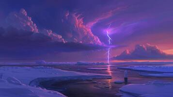 Flash of lightning in a magic frame. Neon discharge in smoke effect, photo