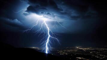 Lightning strike bursting from a neon frame. photo