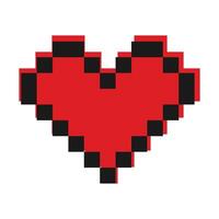 Pixel art Stylized Heart Red with black stroke. St Valentines Day greeting design element Minimalism. Isolated illustration Thematic cards or web promo banner, leaflets, print materials or tags vector