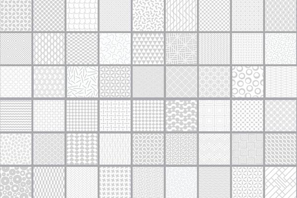 Collection of seamless geometric ornament patterns. Monochrome repeatable backgrounds. Endless grey and white prints, textile textures