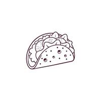A taco is shown in a line drawing illustration line art vector
