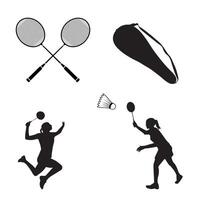 Badminton Isolated set, Badminton cap bats player silhouette set vector