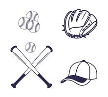Professional Baseball Cap Bat And Glove Player Silhouette Element Sport Drawing Isolated Set, Baseball Player Silhouette Outline Game Collection vector