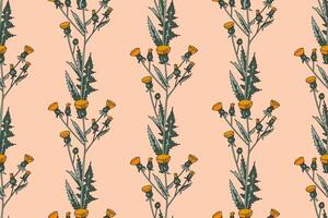 Botanical abstract plant seamless pattern with wildflowers illustration. Repeating retro floral pattern in pink pastel colors background. Graphic design for Wallpaper Textile Cover Card Print vector