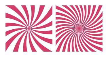 Set of Two Abstract Red Spiral Patterns on White Background. Square Posters with Red Groovy Hypnotic Swirls, Retro Inspired Grunge Sun Bursts vector