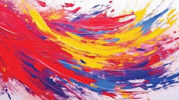 Red and yellow brush strokes swirling in circular patterns with hints of blue. photo