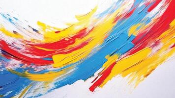 Bold paint strokes with sharp yellow and blue hues creating wave-like patterns. photo