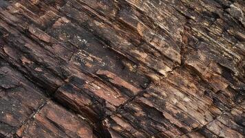 Grey layered slate rock with deep fissures and rough erosion patterns, representing geological formations ideal for architectural design and natural backgrounds. photo