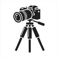 Camera Mounted On A Tripod Black And White Silhouette Symbol Icon Design On White Background vector