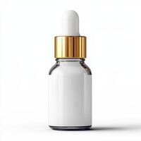 An elegant glass dropper bottle with a gold lid, perfect for therapeutic oils. photo