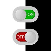 On Off switches, white with 3d effect, with red and green background vector