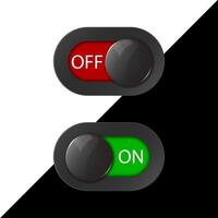 On Off switches, white with 3d effect, with red and green background, illustration vector