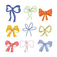 collection of decorative colorful bows, simple illustration on white background showing different styles and shapes vector