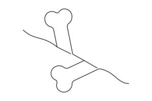 Continuous single line art dog and bone drawing of isolated outline illustration vector