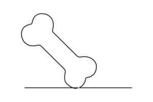 Dog bone continuous single line drawing of isolated and minimalist outline design vector