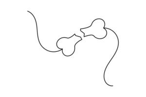 Bone and dog continuous single line drawing of Isolated outline design and white background vector