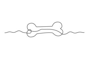Continuous single line dog and bone drawing of isolated outline design vector