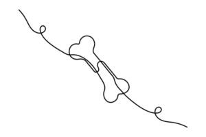 Continuous one line dog and bone drawing of minimalist outline icon vector