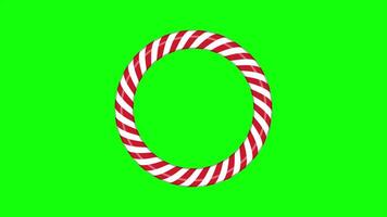 Candy cane frame animation with red and white striped. Circle frame with striped candy lollipop pattern. Winter ornament decoration Seamless animation video