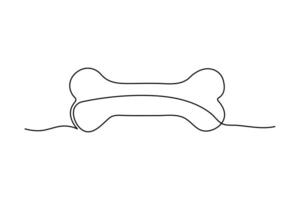 Continuous one line dog and bone drawing of isolated outline icon vector