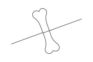 Bone and dog continuous one line drawing of Isolated outline design black white background vector