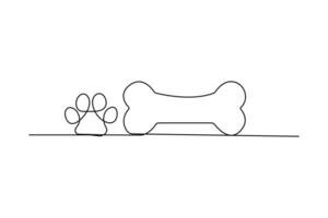 Dog bone continuous one line art drawing of concept doodle style outline design vector