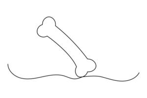 Bone and dog continuous one line art drawing of minimalist outline icon black white background vector