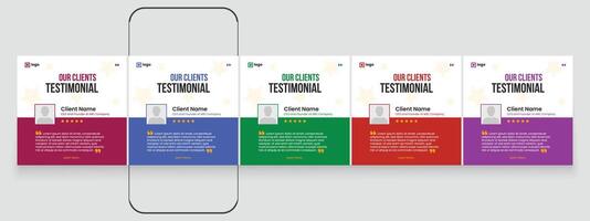 Modern client testimonials bundle, customer feedback review set template vector