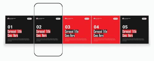 Red and black carousel post, social media carousel post layout vector