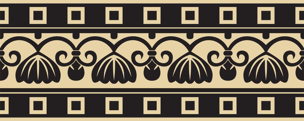 golden and black seamless ornament of ancient Greece. Classic Endless pattern frame border Roma
