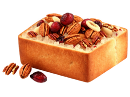Cranberry Pecan Stuffing, toasted bread cubes, studded with dried cranberries and pecans, isolated on transparent png