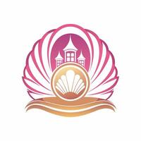 A logo for a hotel with a castle in the background vector
