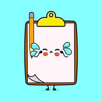Happy clipboard character with pencil and tears of joy against a bright blue background expressing creativity and enthusiasm vector