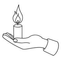 Continuous one line drawing of a hand holding burning candle. vector