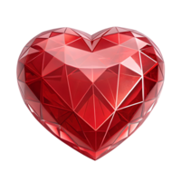 3d Geometric of a red heart shape crystal valentines day, Isolated on transparent background png